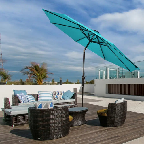 10 Feet Outdoor Patio Umbrella with Bright Solar LED Lights-Turquoise - Turquoise - Outdoor Umbrellas