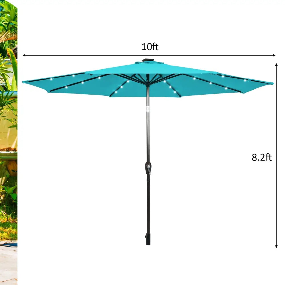 10 Feet Outdoor Patio Umbrella with Bright Solar LED Lights-Turquoise - Turquoise - Outdoor Umbrellas