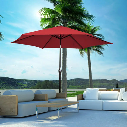 10 Feet Outdoor Patio Umbrella with Tilt Adjustment and Crank-Burgundy - Dark Red - Outdoor Umbrellas