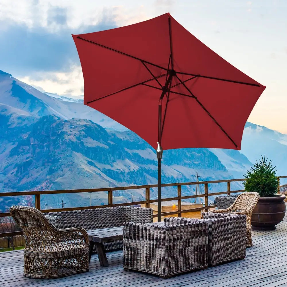 10 Feet Outdoor Patio Umbrella with Tilt Adjustment and Crank-Burgundy - Dark Red - Outdoor Umbrellas