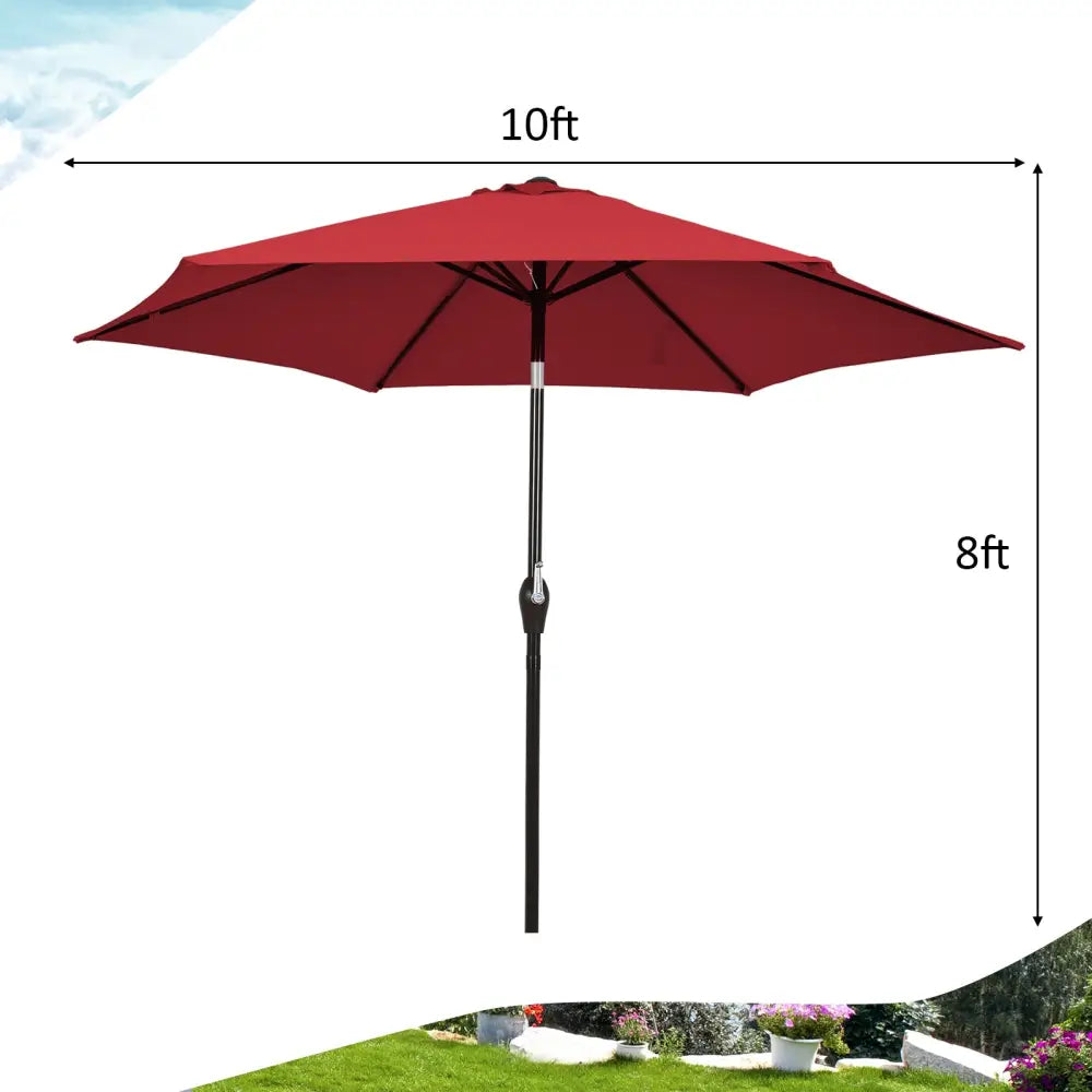 10 Feet Outdoor Patio Umbrella with Tilt Adjustment and Crank-Burgundy - Dark Red - Outdoor Umbrellas