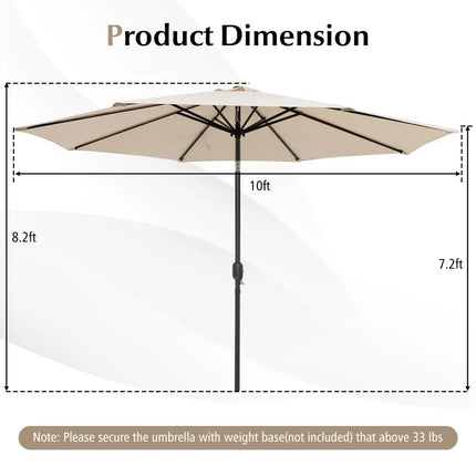 10 Feet Outdoor Patio Umbrella with Tilt Adjustment and Crank-Beige - Beige - Outdoor Umbrellas