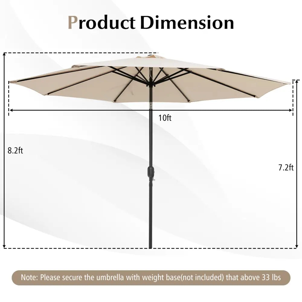 10 Feet Outdoor Patio Umbrella with Tilt Adjustment and Crank-Beige - Beige - Outdoor Umbrellas