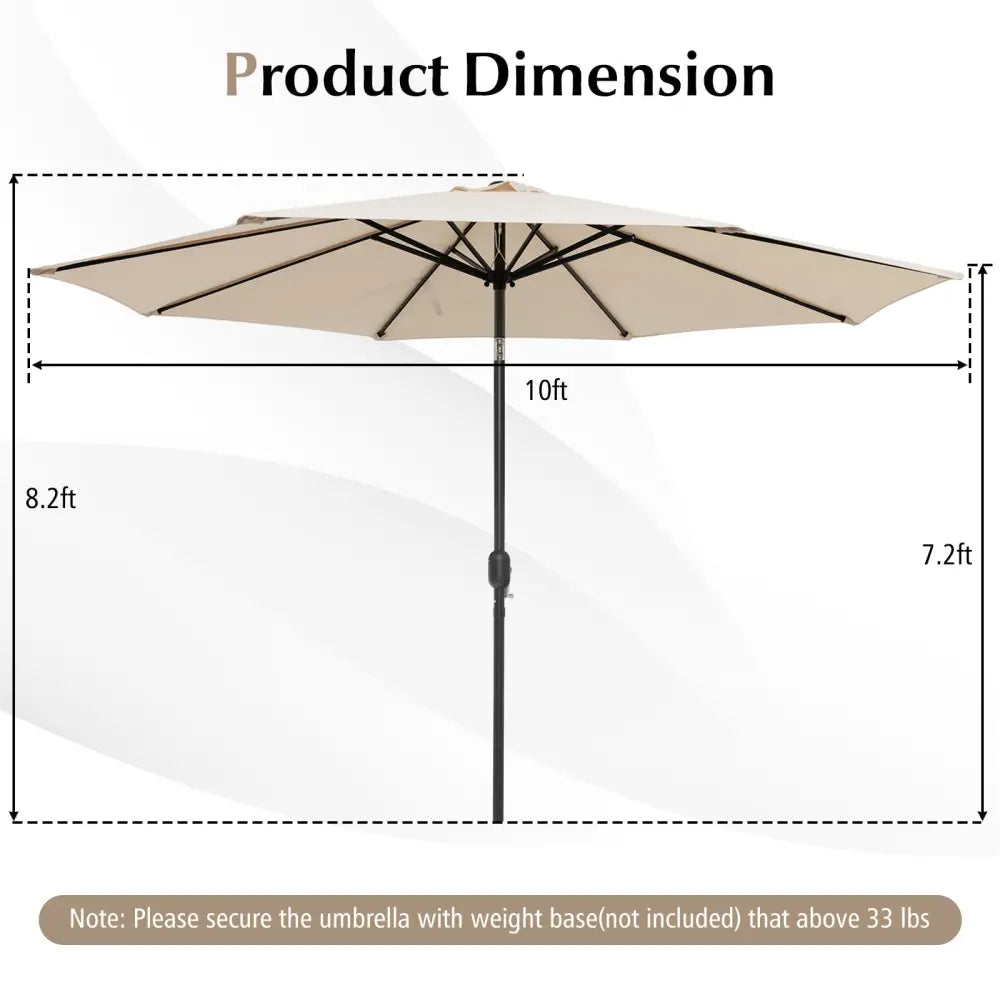 10 Feet Outdoor Patio Umbrella with Tilt Adjustment and Crank-Beige - Beige - Outdoor Umbrellas