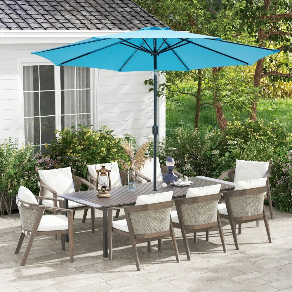 10 Feet Outdoor Patio Umbrella with Tilt Adjustment and Crank-Blue - Blue - Outdoor Umbrellas