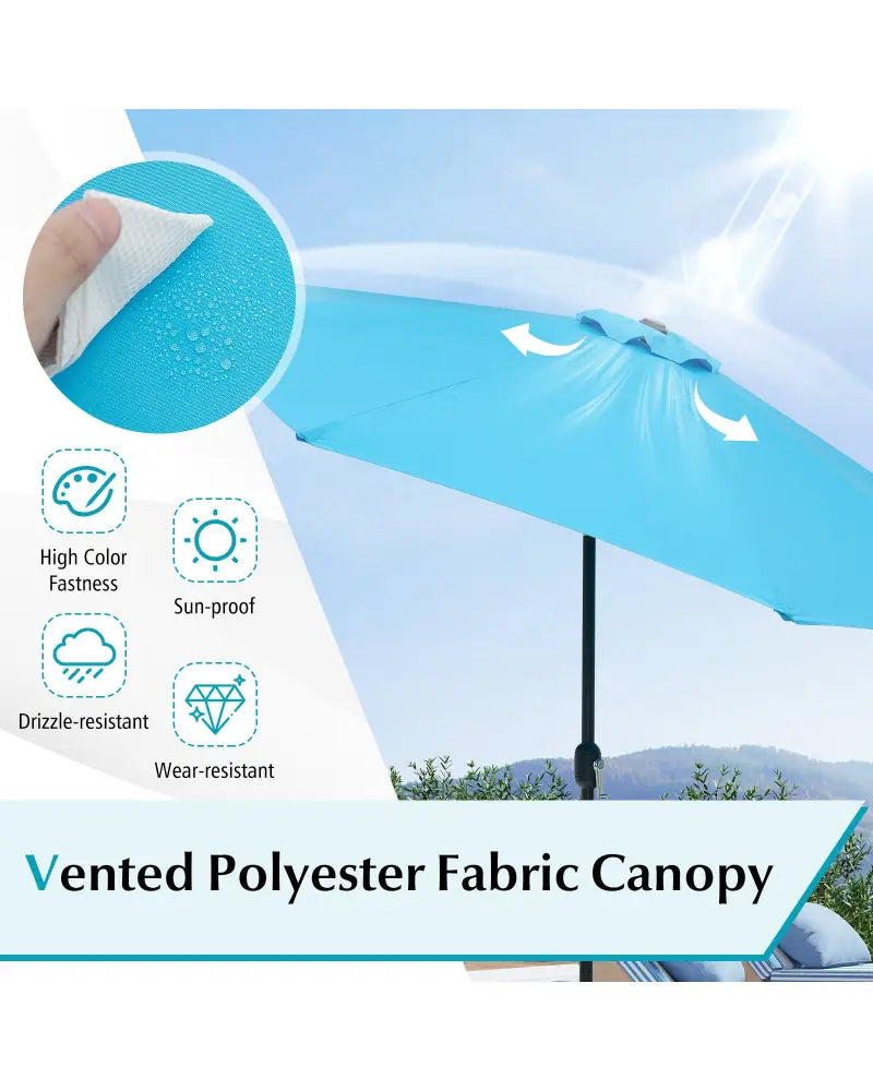 10 Feet Outdoor Patio Umbrella with Tilt Adjustment and Crank-Blue - Blue - Outdoor Umbrellas