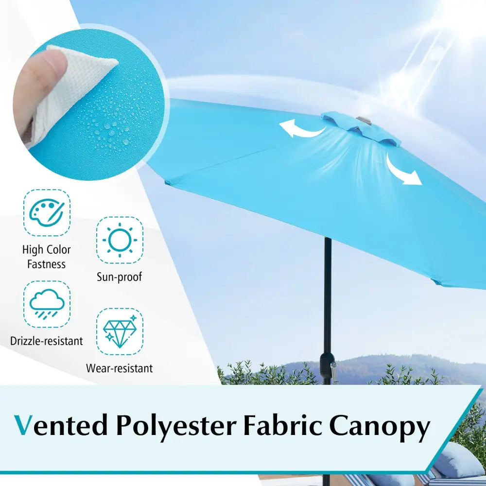 10 Feet Outdoor Patio Umbrella with Tilt Adjustment and Crank-Blue - Blue - Outdoor Umbrellas