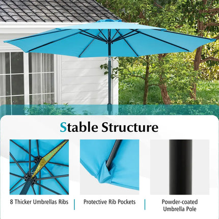 10 Feet Outdoor Patio Umbrella with Tilt Adjustment and Crank-Blue - Blue - Outdoor Umbrellas