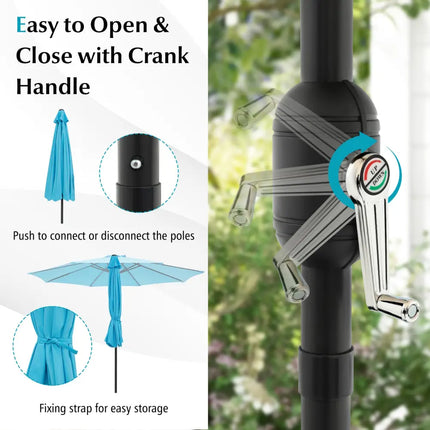 10 Feet Outdoor Patio Umbrella with Tilt Adjustment and Crank-Blue - Blue - Outdoor Umbrellas