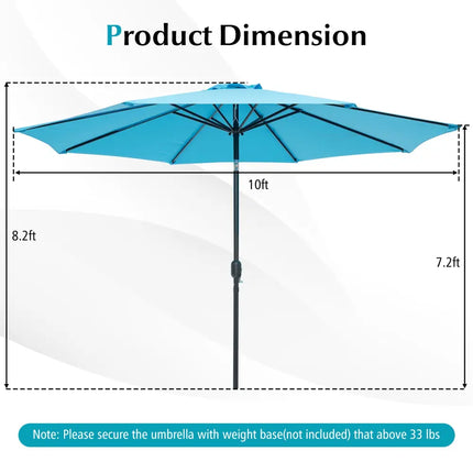 10 Feet Outdoor Patio Umbrella with Tilt Adjustment and Crank-Blue - Blue - Outdoor Umbrellas