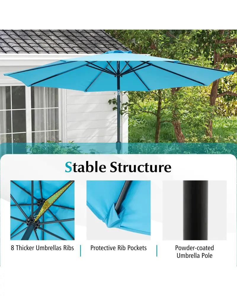 10 Feet Outdoor Patio Umbrella with Tilt Adjustment and Crank-Blue - Blue - Outdoor Umbrellas