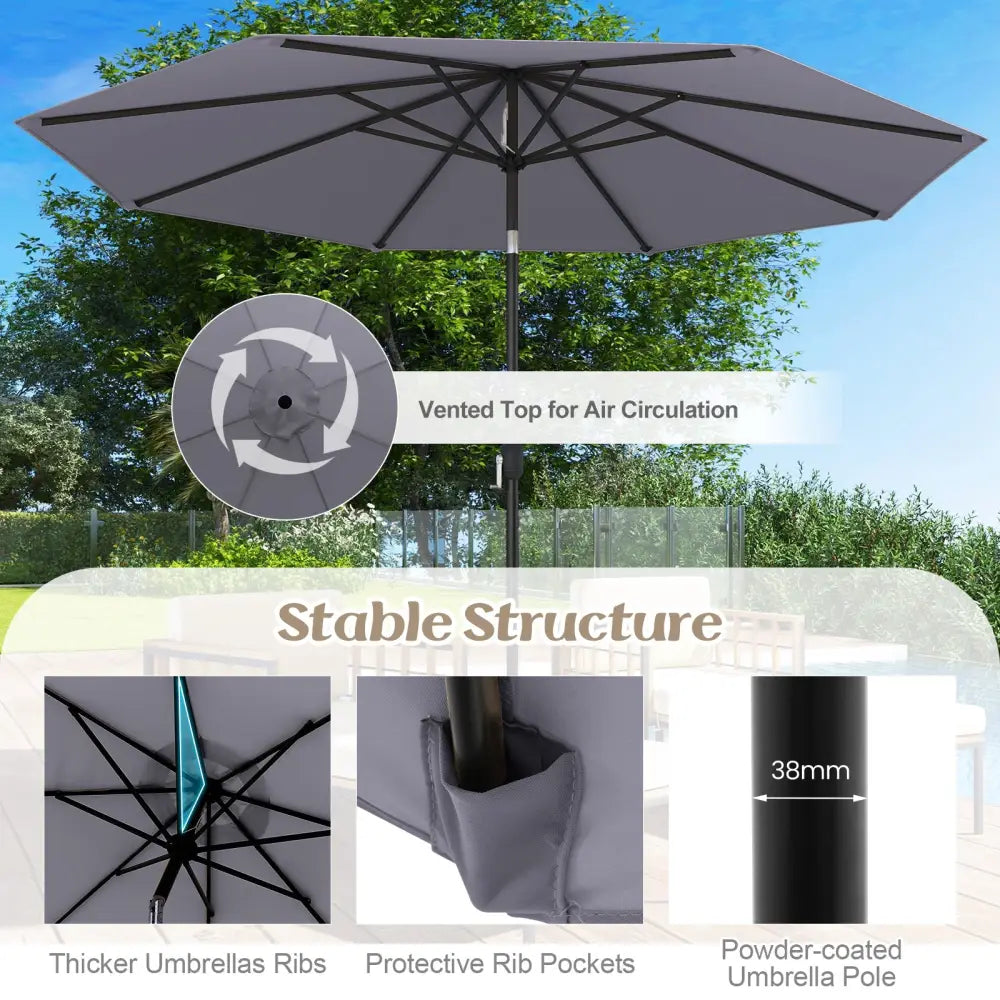 10 Feet Outdoor Patio Umbrella with Tilt Adjustment and Crank-Gray - Gray - Outdoor Umbrellas