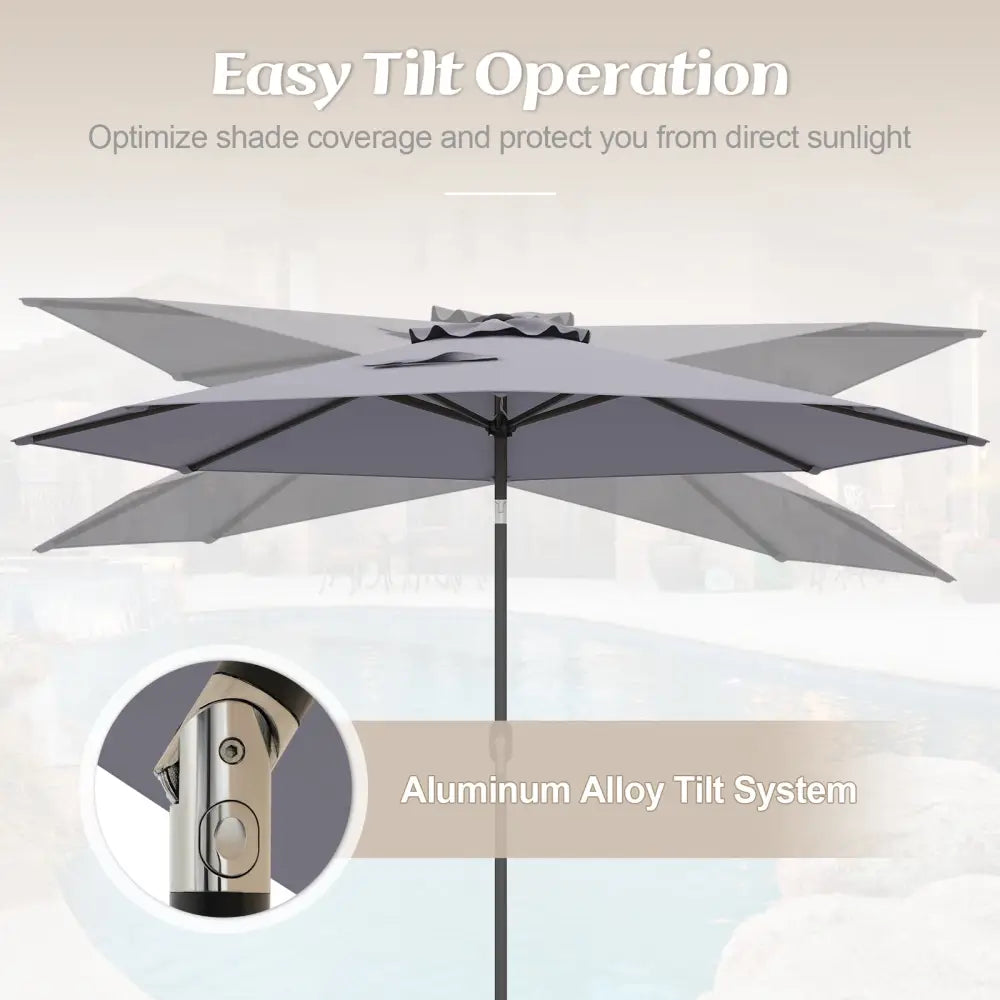 10 Feet Outdoor Patio Umbrella with Tilt Adjustment and Crank-Gray - Gray - Outdoor Umbrellas