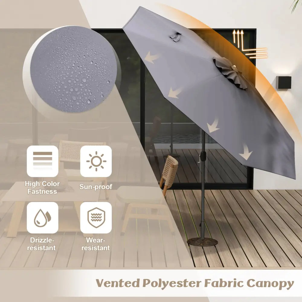 10 Feet Outdoor Patio Umbrella with Tilt Adjustment and Crank-Gray - Gray - Outdoor Umbrellas