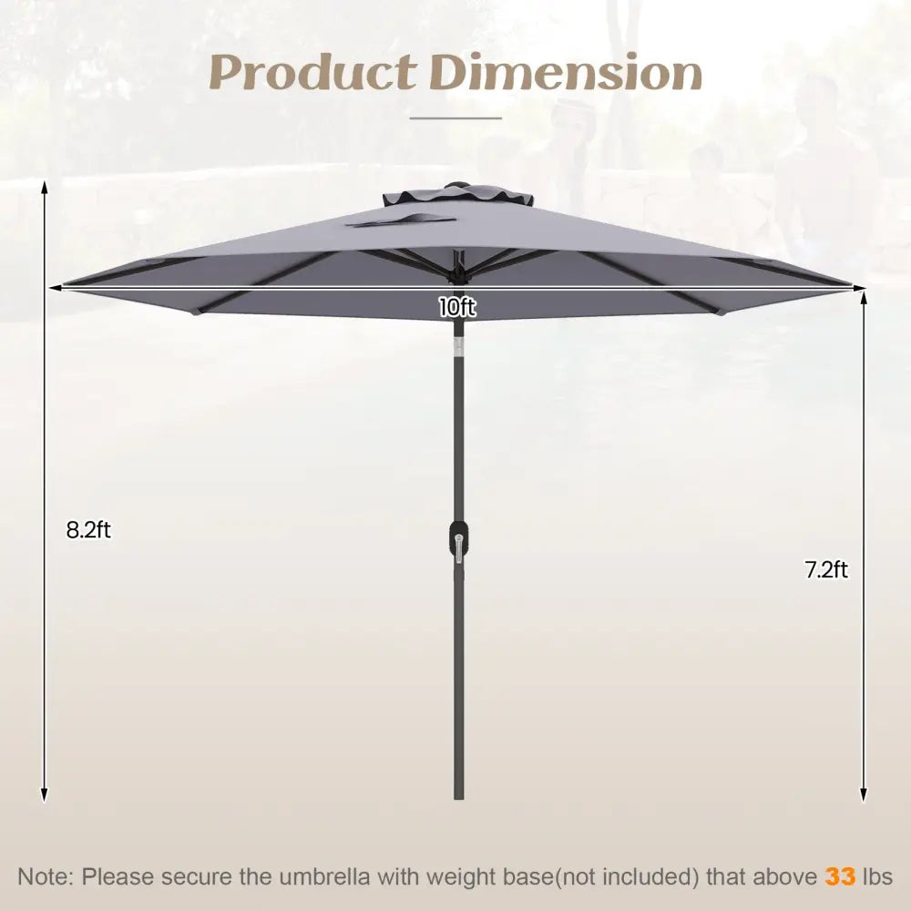 10 Feet Outdoor Patio Umbrella with Tilt Adjustment and Crank-Gray - Gray - Outdoor Umbrellas
