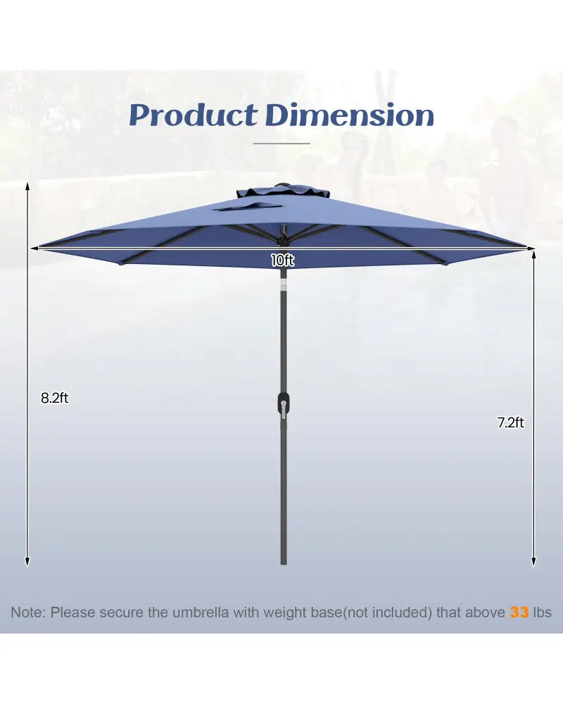 10 Feet Outdoor Patio Umbrella with Tilt Adjustment and Crank-Navy - Navy - Outdoor Umbrellas