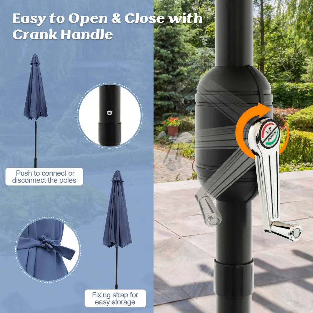 10 Feet Outdoor Patio Umbrella with Tilt Adjustment and Crank-Navy - Navy - Outdoor Umbrellas
