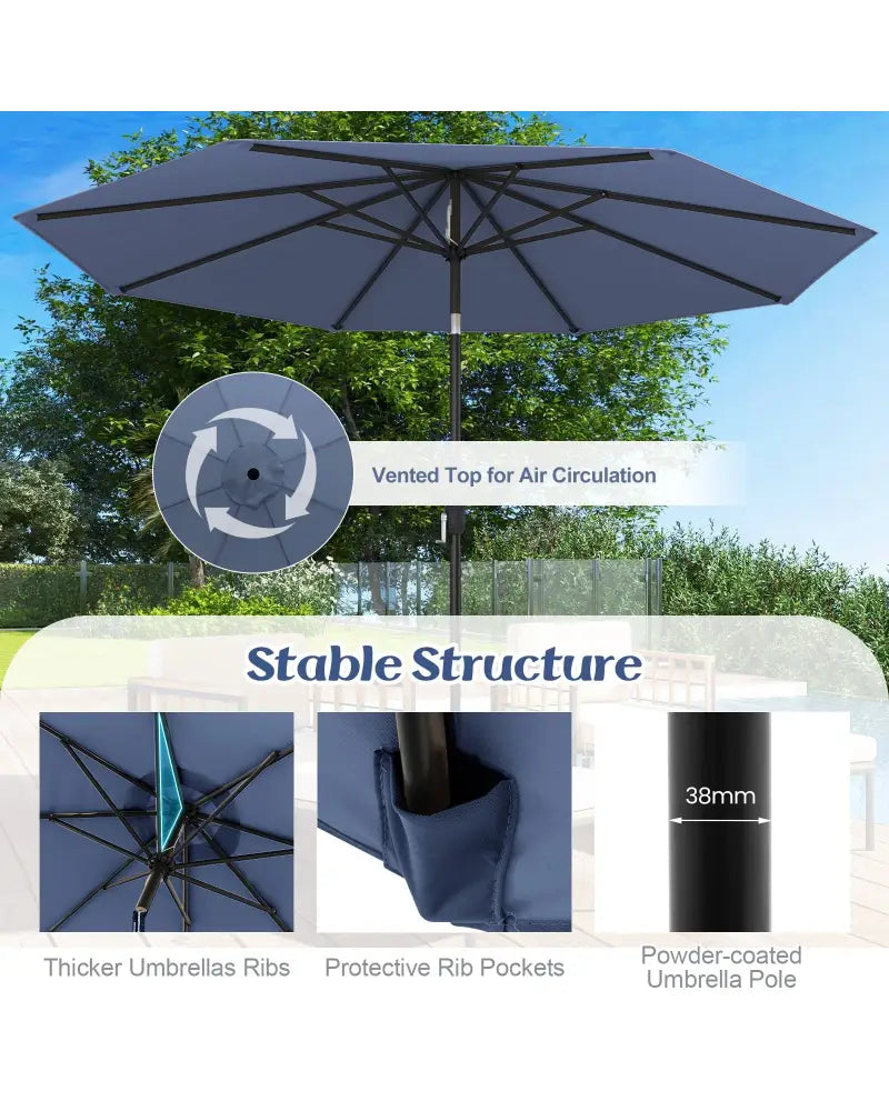 10 Feet Outdoor Patio Umbrella with Tilt Adjustment and Crank-Navy - Navy - Outdoor Umbrellas