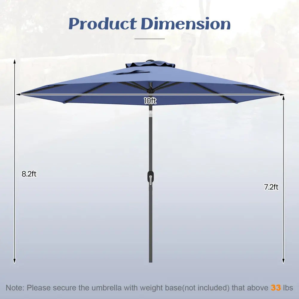 10 Feet Outdoor Patio Umbrella with Tilt Adjustment and Crank-Navy - Navy - Outdoor Umbrellas