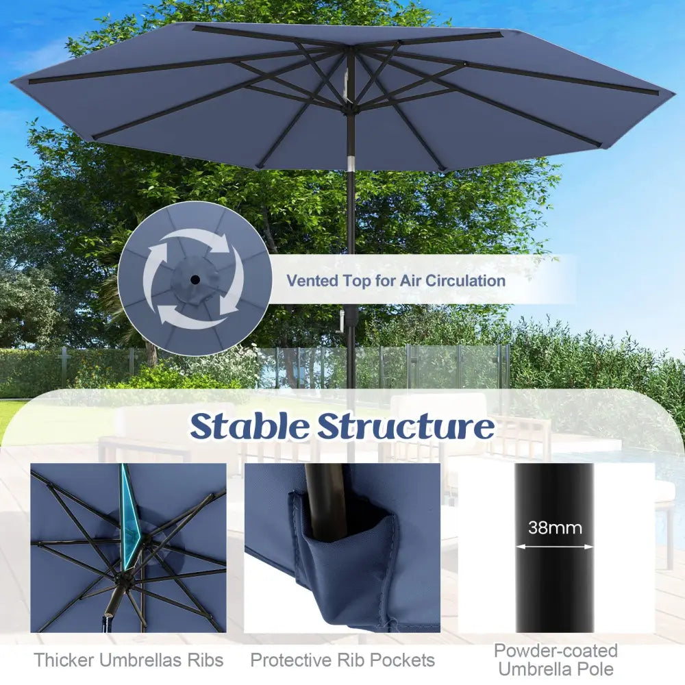 10 Feet Outdoor Patio Umbrella with Tilt Adjustment and Crank-Navy - Navy - Outdoor Umbrellas