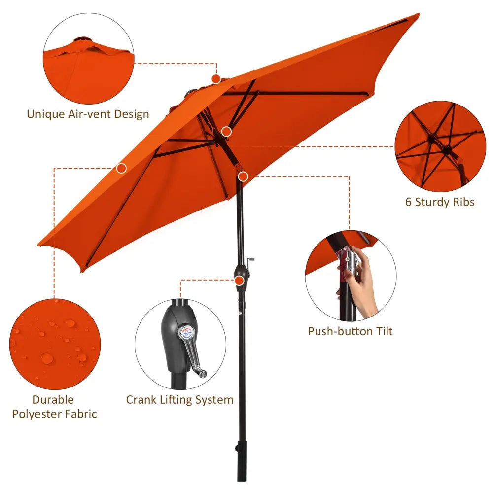 10 Feet Outdoor Patio Umbrella with Tilt Adjustment and Crank-Orange - Orange - Outdoor Umbrellas