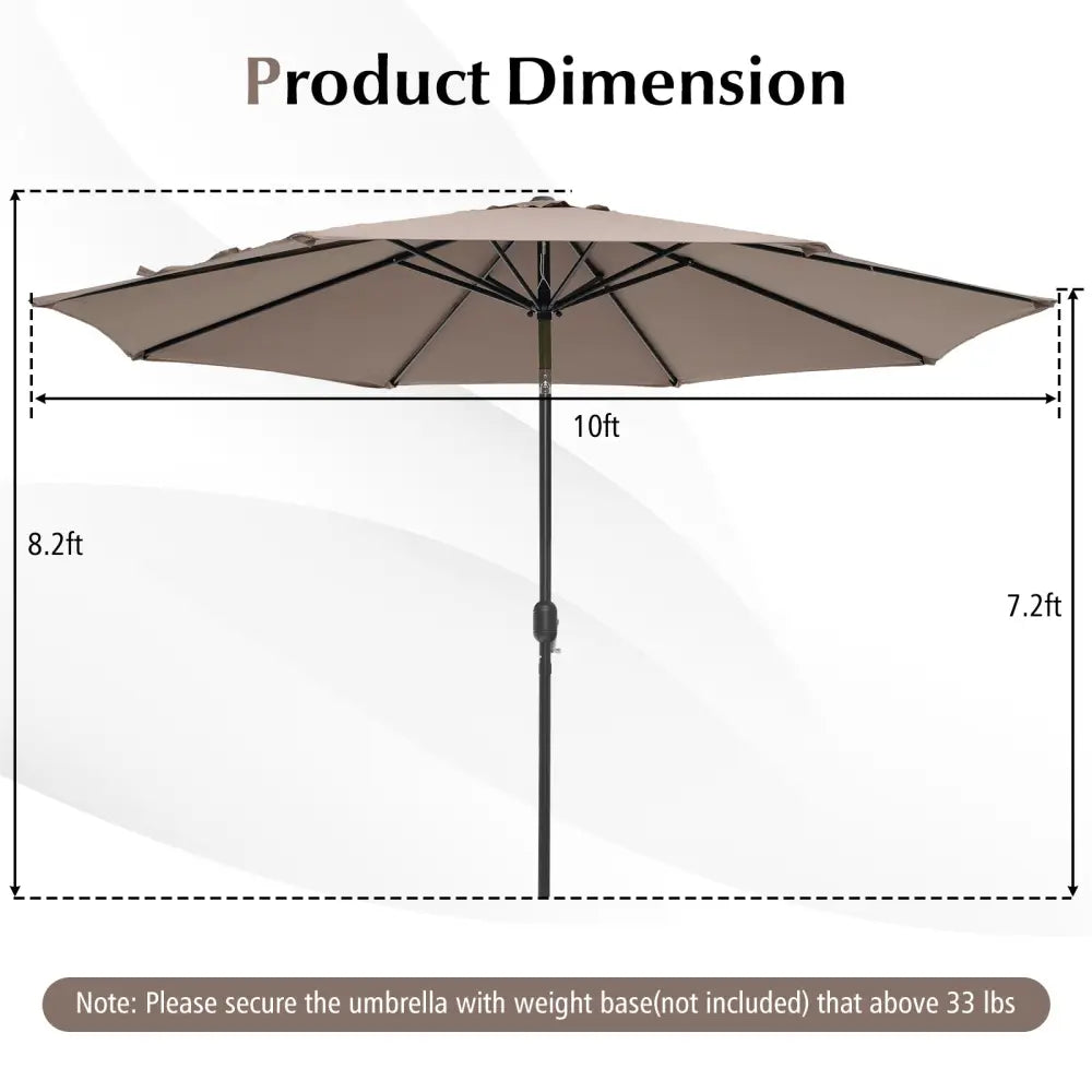 10 Feet Outdoor Patio Umbrella with Tilt Adjustment and Crank-Tan - Tan - Outdoor Umbrellas