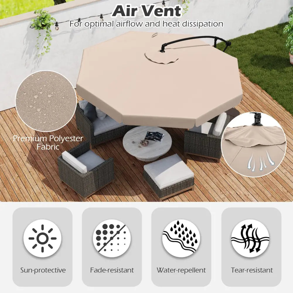 10 Feet Patio Cantilever Umbrella with Cover Tilt Adjustment and Ruffled Edge-Beige - Beige - Outdoor Umbrellas