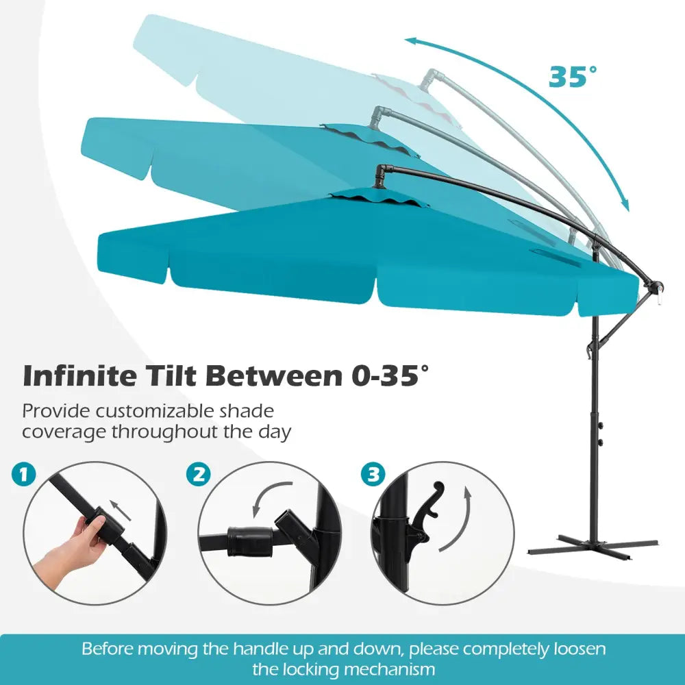 10 Feet Patio Cantilever Umbrella with Cover Tilt Adjustment and Ruffled Edge-Turquoise - Turquoise - Outdoor Umbrellas