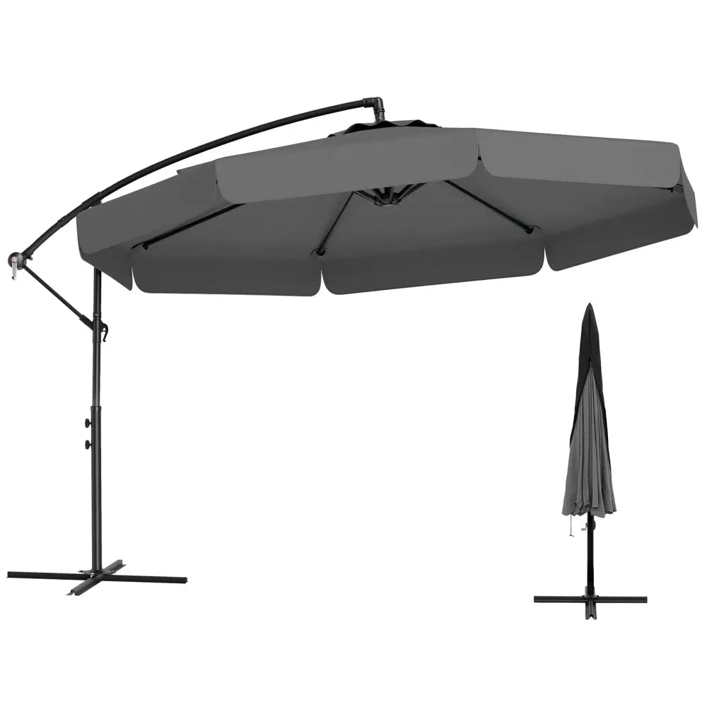 10 Feet Patio Cantilever Umbrella with Cover Tilt Adjustment and Ruffled Edge-Gray - Gray - Outdoor Umbrellas