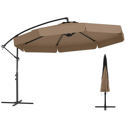 10 Feet Patio Cantilever Umbrella with Cover Tilt Adjustment and Ruffled Edge-Taupe - Taupe - Outdoor Umbrellas
