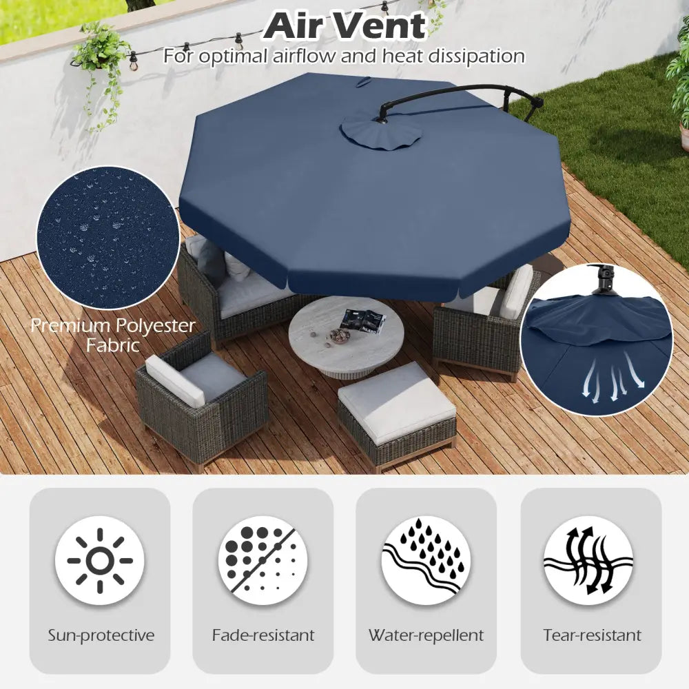 10 Feet Patio Cantilever Umbrella with Cover Tilt Adjustment and Ruffled Edge-Navy - Navy - Outdoor Umbrellas