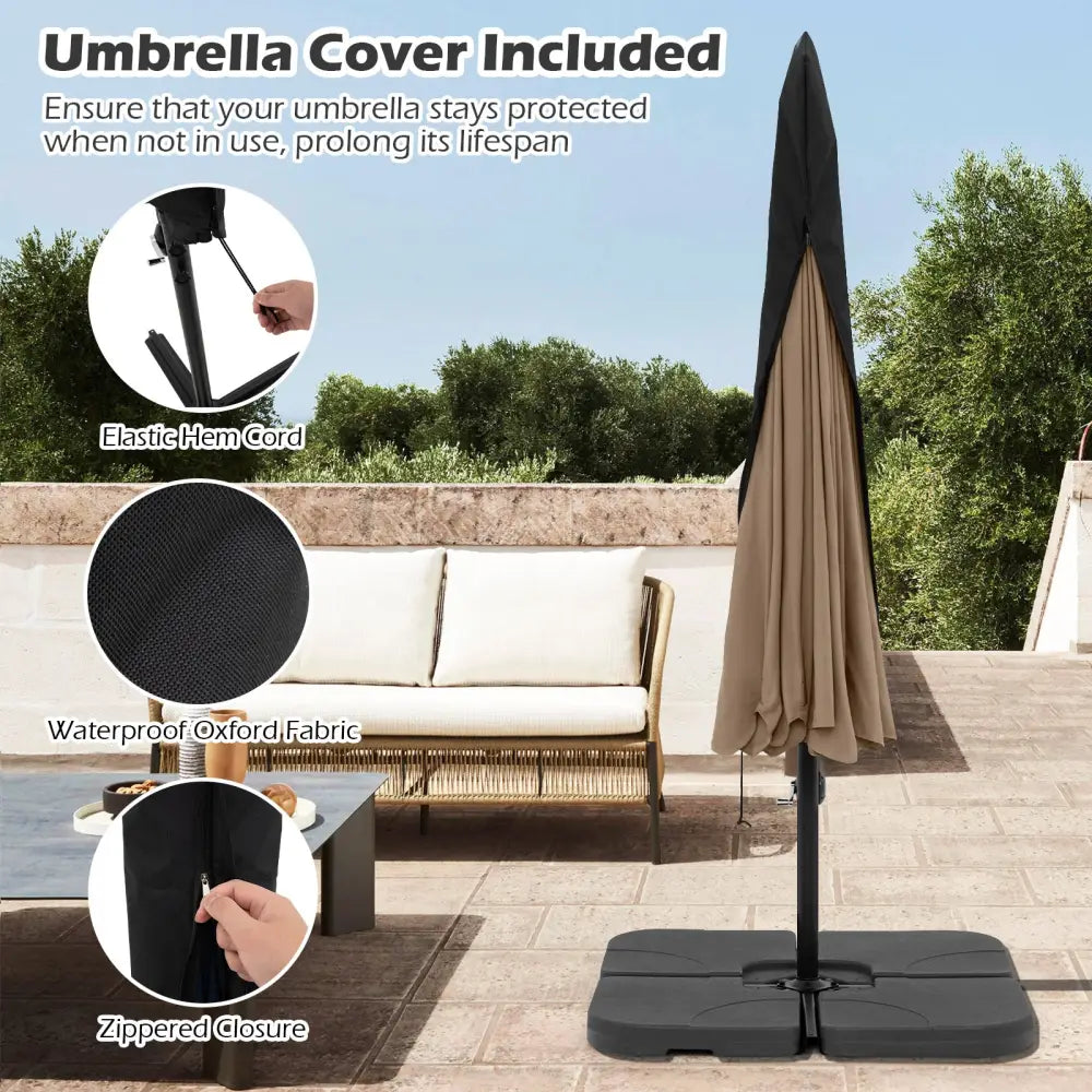 10 Feet Patio Cantilever Umbrella with Cover Tilt Adjustment and Ruffled Edge-Taupe - Taupe - Outdoor Umbrellas