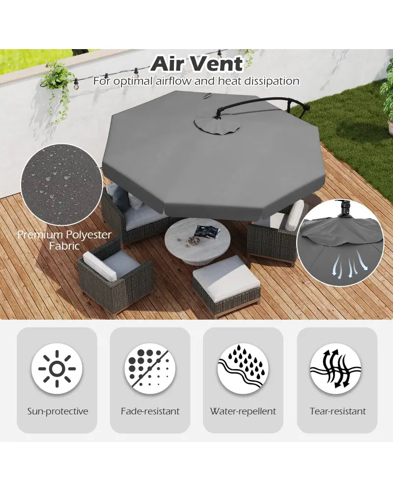 10 Feet Patio Cantilever Umbrella with Cover Tilt Adjustment and Ruffled Edge-Gray - Gray - Outdoor Umbrellas