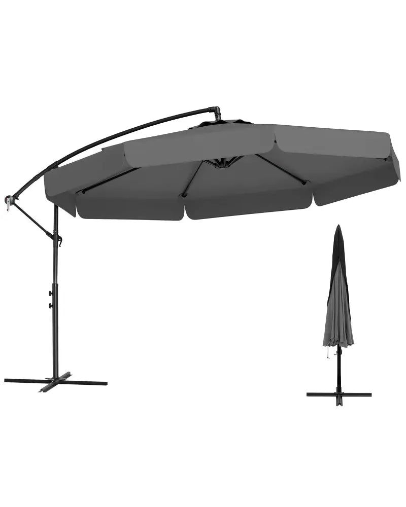 10 Feet Patio Cantilever Umbrella with Cover Tilt Adjustment and Ruffled Edge-Gray - Gray - Outdoor Umbrellas