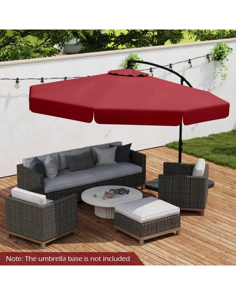 10 Feet Patio Cantilever Umbrella with Cover Tilt Adjustment and Ruffled Edge-Wine - Wine - Outdoor Umbrellas