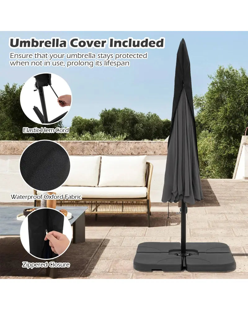 10 Feet Patio Cantilever Umbrella with Cover Tilt Adjustment and Ruffled Edge-Gray - Gray - Outdoor Umbrellas