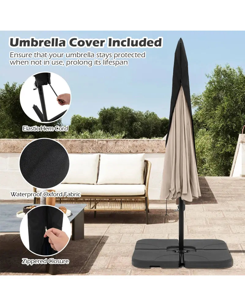10 Feet Patio Cantilever Umbrella with Cover Tilt Adjustment and Ruffled Edge-Beige - Beige - Outdoor Umbrellas
