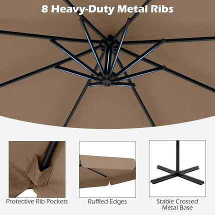 10 Feet Patio Cantilever Umbrella with Cover Tilt Adjustment and Ruffled Edge-Taupe - Taupe - Outdoor Umbrellas