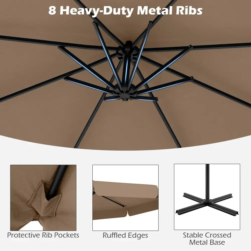 10 Feet Patio Cantilever Umbrella with Cover Tilt Adjustment and Ruffled Edge-Taupe - Taupe - Outdoor Umbrellas