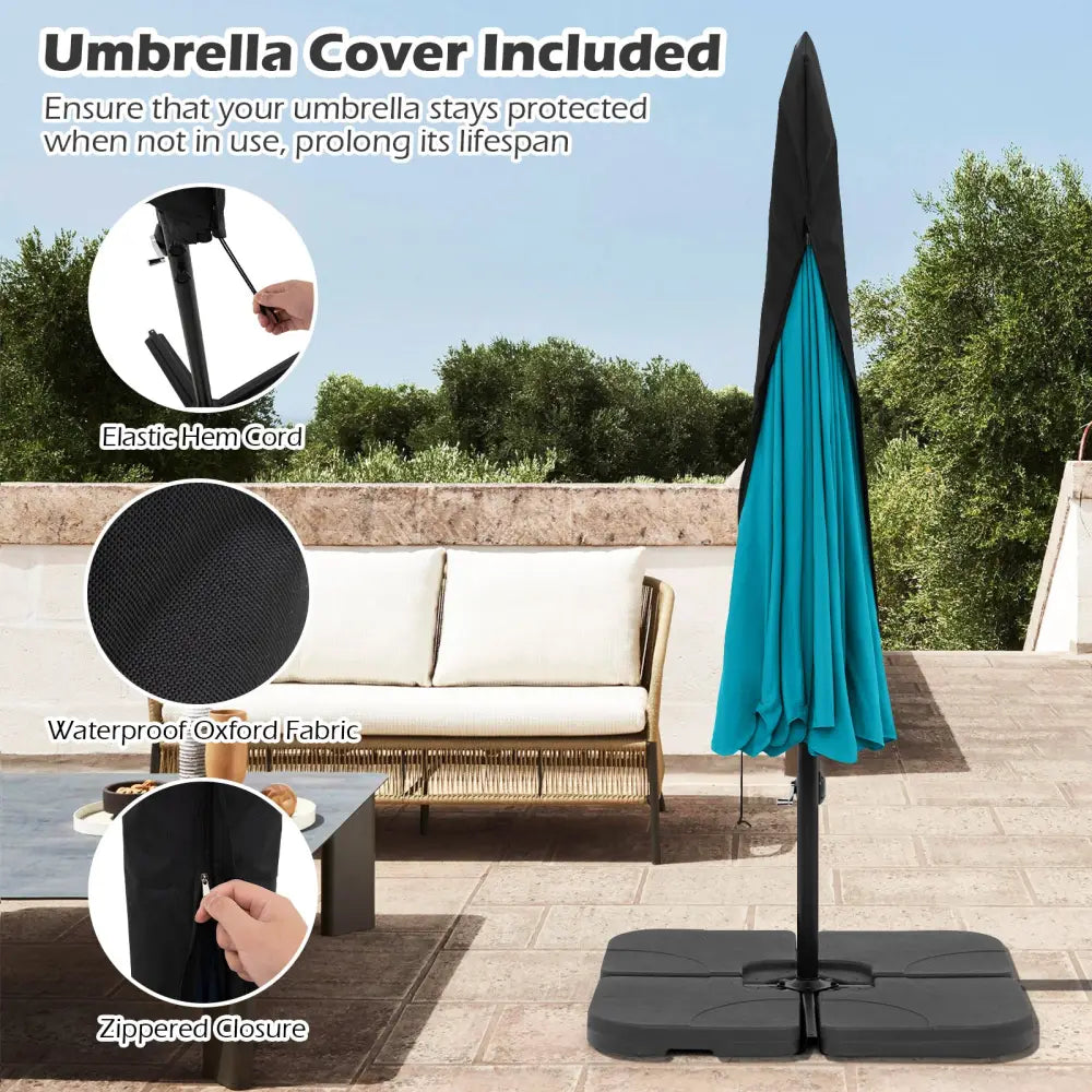 10 Feet Patio Cantilever Umbrella with Cover Tilt Adjustment and Ruffled Edge-Turquoise - Turquoise - Outdoor Umbrellas