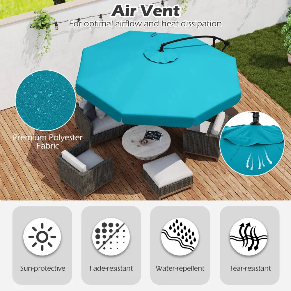 10 Feet Patio Cantilever Umbrella with Cover Tilt Adjustment and Ruffled Edge-Turquoise - Turquoise - Outdoor Umbrellas