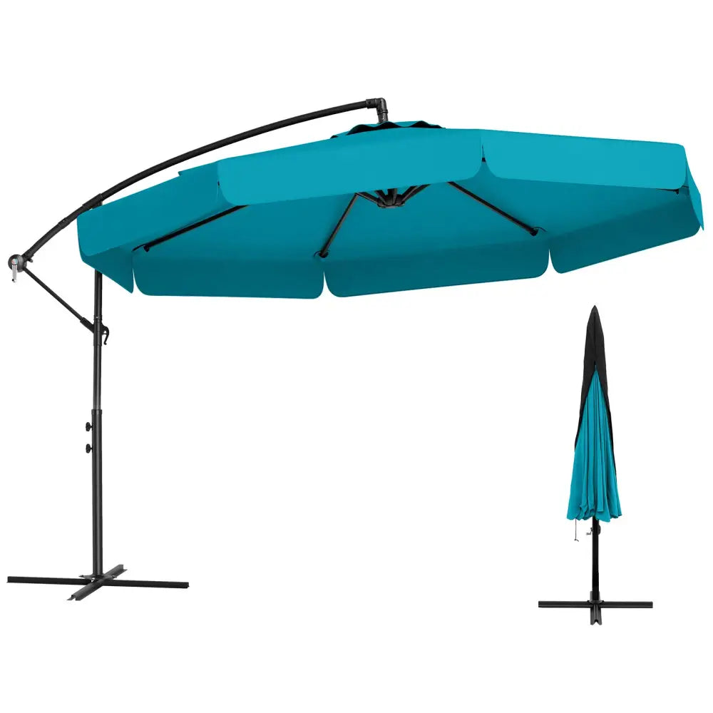 10 Feet Patio Cantilever Umbrella with Cover Tilt Adjustment and Ruffled Edge-Turquoise - Turquoise - Outdoor Umbrellas