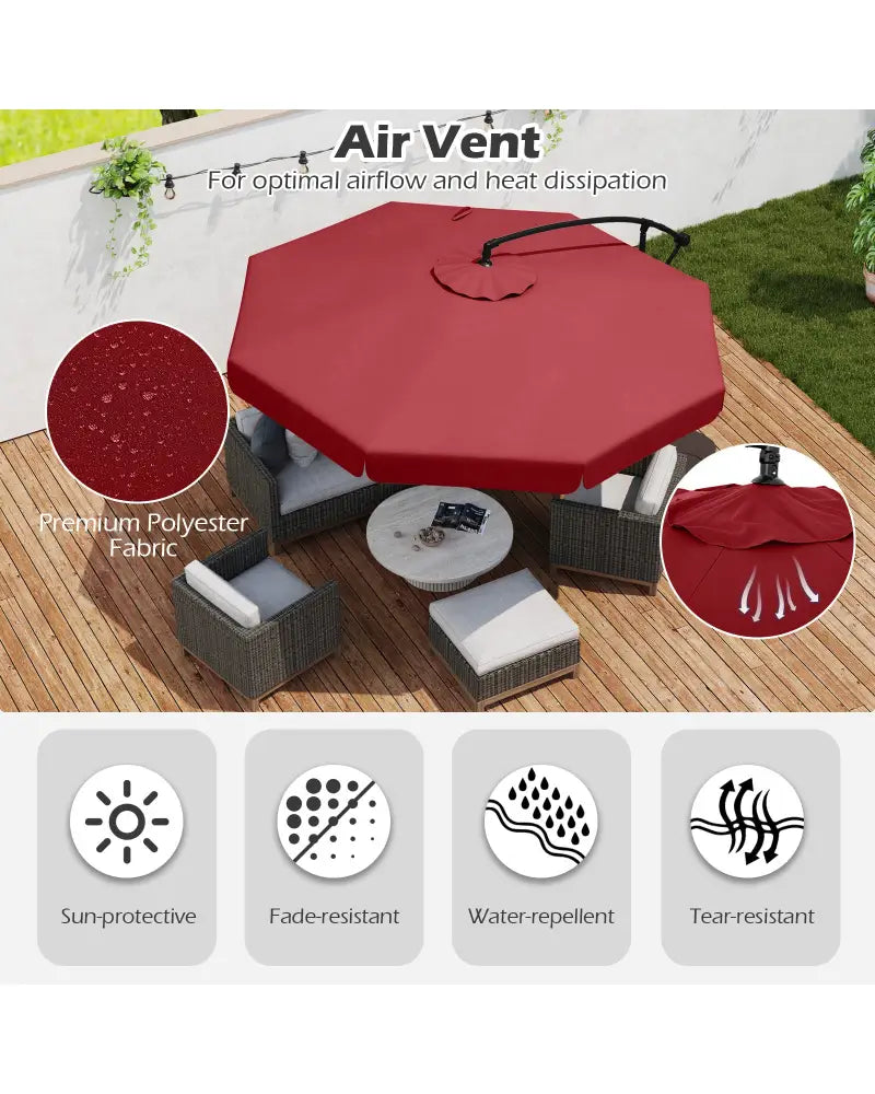 10 Feet Patio Cantilever Umbrella with Cover Tilt Adjustment and Ruffled Edge-Wine - Wine - Outdoor Umbrellas
