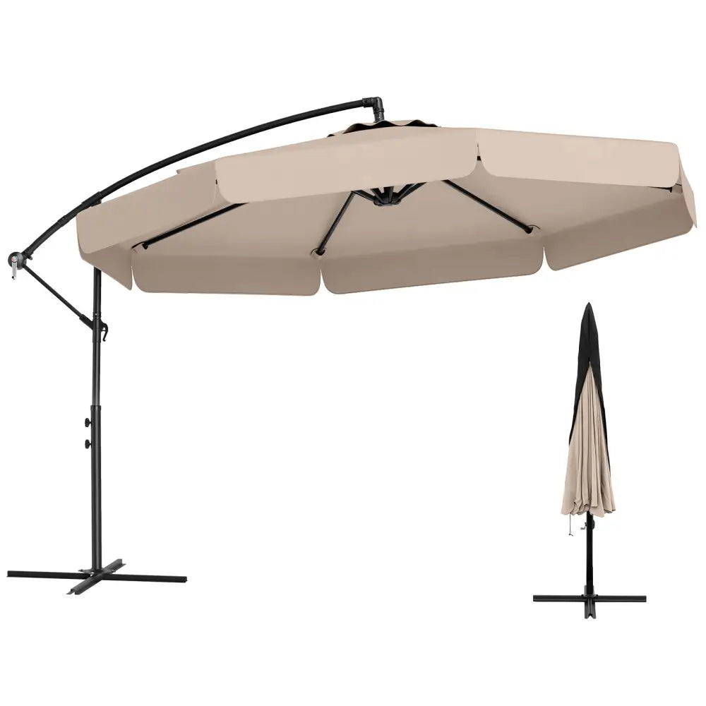 10 Feet Patio Cantilever Umbrella with Cover Tilt Adjustment and Ruffled Edge-Beige - Beige - Outdoor Umbrellas