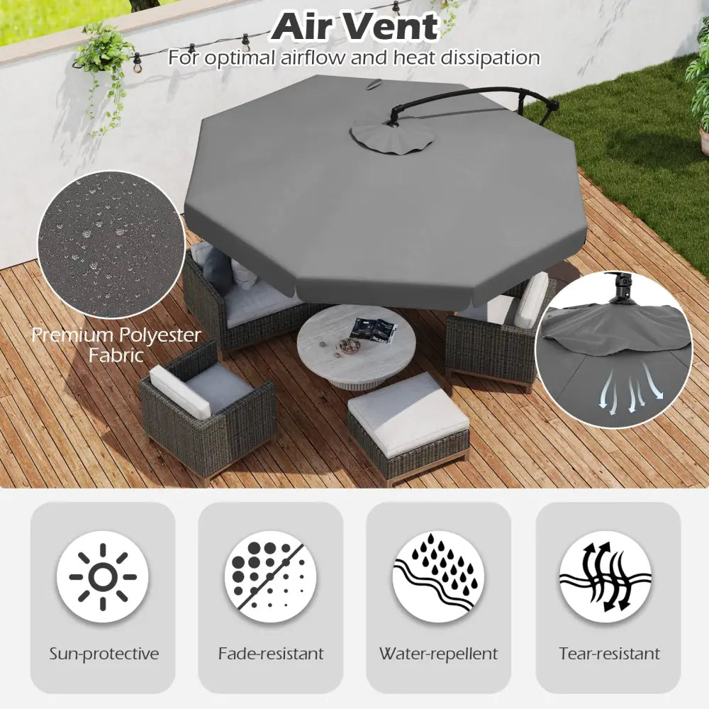 10 Feet Patio Cantilever Umbrella with Cover Tilt Adjustment and Ruffled Edge-Gray - Gray - Outdoor Umbrellas