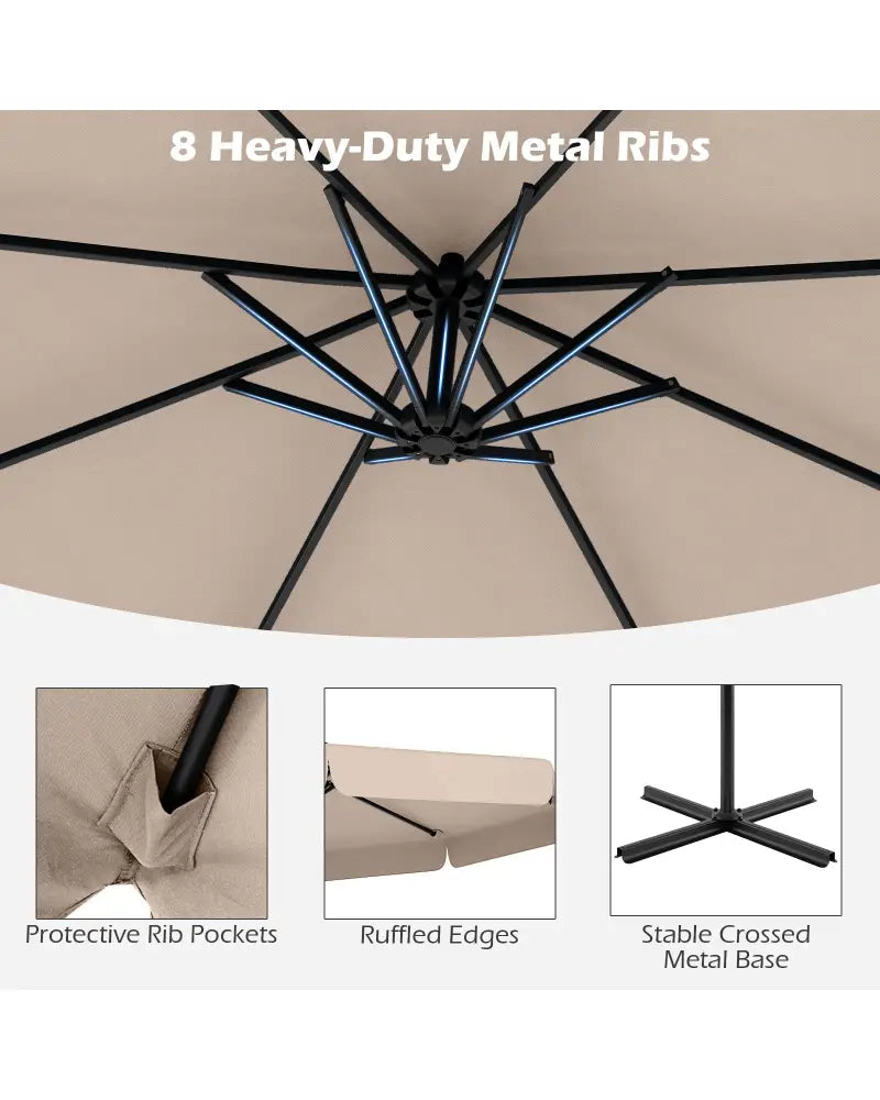 10 Feet Patio Cantilever Umbrella with Cover Tilt Adjustment and Ruffled Edge-Beige - Beige - Outdoor Umbrellas