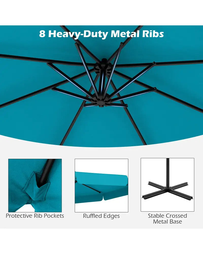 10 Feet Patio Cantilever Umbrella with Cover Tilt Adjustment and Ruffled Edge-Turquoise - Turquoise - Outdoor Umbrellas