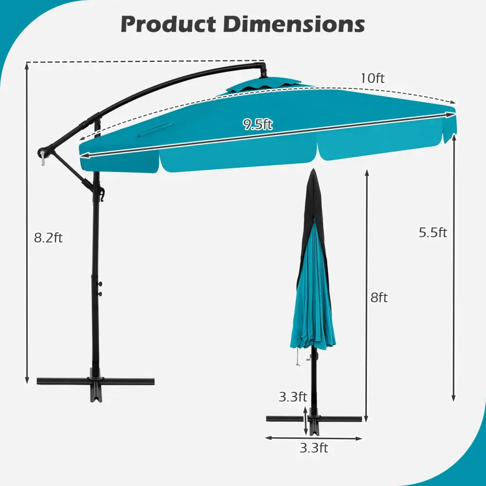 10 Feet Patio Cantilever Umbrella with Cover Tilt Adjustment and Ruffled Edge-Turquoise - Turquoise - Outdoor Umbrellas