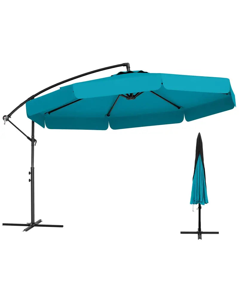 10 Feet Patio Cantilever Umbrella with Cover Tilt Adjustment and Ruffled Edge-Turquoise - Turquoise - Outdoor Umbrellas