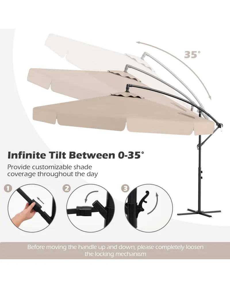 10 Feet Patio Cantilever Umbrella with Cover Tilt Adjustment and Ruffled Edge-Beige - Beige - Outdoor Umbrellas
